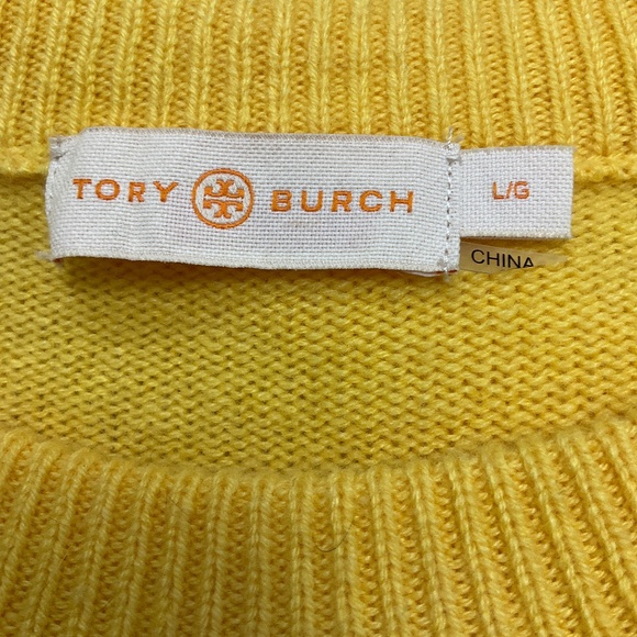 TORY BURCH YELLOW SEQUINED CASHMERE KNIT PULLOVER SWEATER - Picture 4 of 5